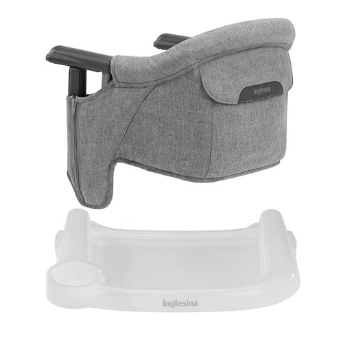 Inglesina Fast Table Chair - Stone Gray Melange + Fast Dining Tray - Portable Baby High Chair - for Babies & Toddlers up to 37 lbs - Fits Tables 0.8'' to 3.5'' Thick - Compact - Travel Bag Included