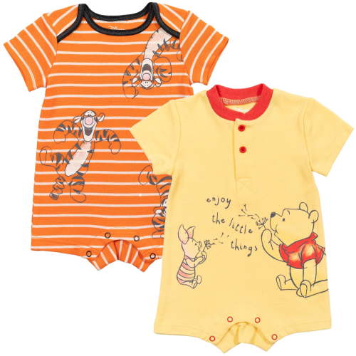 Disney Winnie the Pooh Tigger Newborn Baby Boys 2 Pack Henley Rompers Newborn to Infant