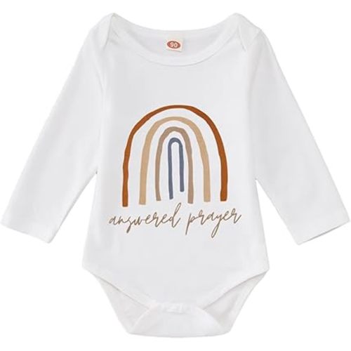 Newborn Baby Boy Girl Bodysuit Answered Prayer Rainbow Onesie Romper Pregnancy Announcement Jumpsuit Outfit Clothes