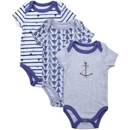 Asher and Olivia Baby Boy's 3-Pack Short-Sleeve Kimono Bodysuit Set -Side Snap Infant Bundle
