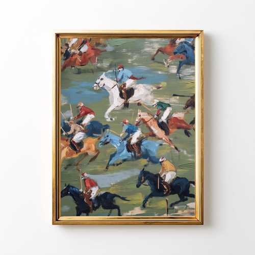 Vintage Polo Match Painting: Equestrian Country Club Art (Digital Download