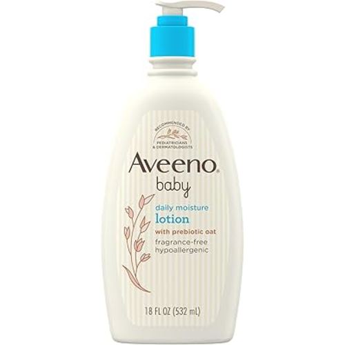 Aveeno Baby Daily Moisture Body Lotion for Sensitive Skin, Hypoallergenic Moisturizing Baby Lotion with Nourishing Oatmeal to Deeply Moisturize Baby's Skin, Fragrance-Free, 18 fl. oz