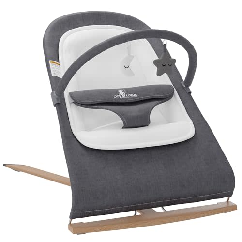 Baby Bouncer with Elegant Wood Accents, Bouncer Seat for Infants, Portable Infant Bouncer with Inner Mattress & Travel Bag