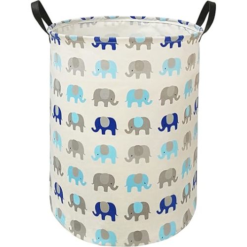 Baby Clothes Basket Gift Laundry Hamper with Handles, Toys Storage Box And Bins for Kids Boys Girls Room, Bedroom Decor, Nursery Gift Basket (grey&blue elephant)