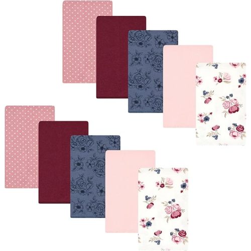 Hudson Baby Unisex Baby Cotton Flannel Burp Cloths, Dusty Rose Floral 10-Pack, One Size