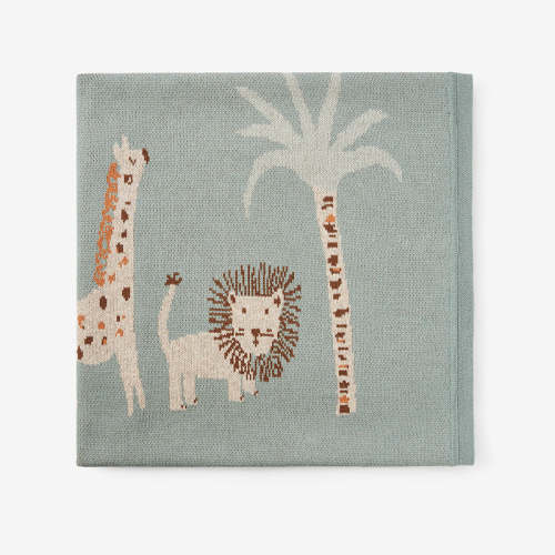 Safari Lion Knit Baby Blanket SAGE / 30X40