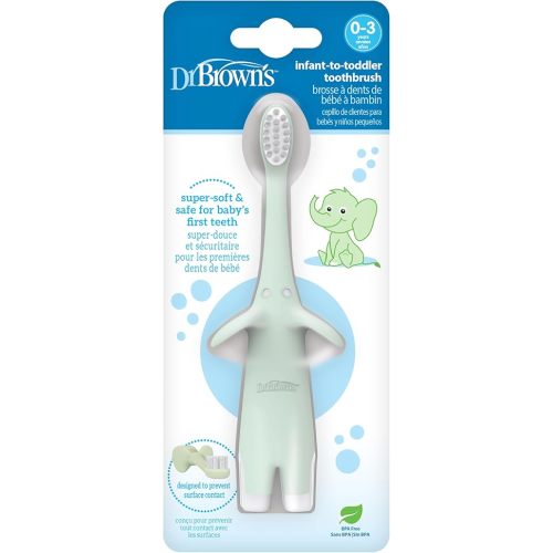 Dr. Brown's Infant-to-Toddler Toothbrush, Soft and Safe Baby Training Brush, Elephant, Mint, 0-3 years (Styles May Vary)
