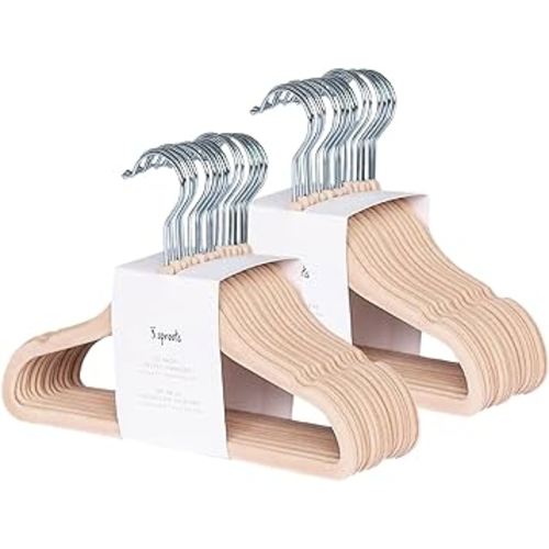 3 Sprouts Velvet Baby Hangers - Non-Slip, Durable Infant Toddler Kids Hangers - Baby Clothes Hangers for Closet, Kids Coat Hangers - Pack of 30 - Hazelnut