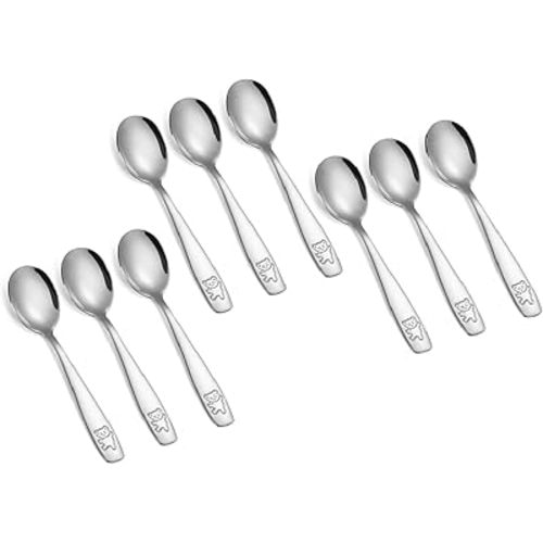 Pimoys 9 Pieces Toddler Spoons Kids Spoons, Kids Silverware Stainless Steel Toddler Utensils Metal Kids Cutlery Set Baby and Children Safe Flatware, Perfect for Small Hands