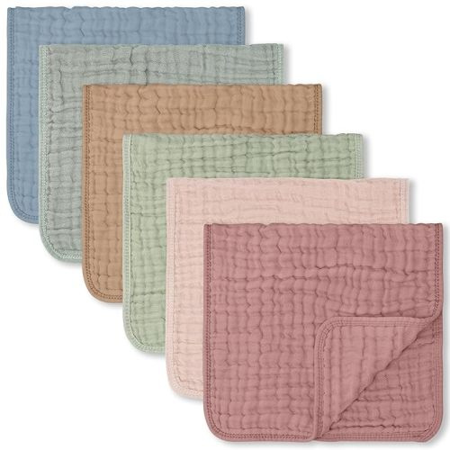 Comfy Cubs Muslin Burp Cloths Large 100% Cotton Hand Washcloths for Babies, Baby Essentials 6 Layers Extra Absorbent and Soft Boys & Girls Baby Rags for Newborn Registry (Multicolor, 6-Pack, 20" X10") - 6-Pack 20"X10"