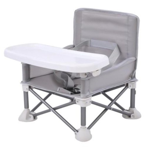 Kaimingweb Portable Travel Booster Seat, Baby Booster Seat with Tray for Indoor & Outdoor Eating, Foldable Baby Chair for Boys Girls, Grey