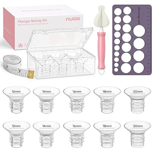 Nuliie 5-in-1 Flange Sizing Kit 12/14/16/18/20mm for 24mm Flange/Shield of Most Pumps, 10PCS Silicone Flange Inserts to Boost Pumping Efficiency & Comfort, BPA-Free Pump Essential for Moms
