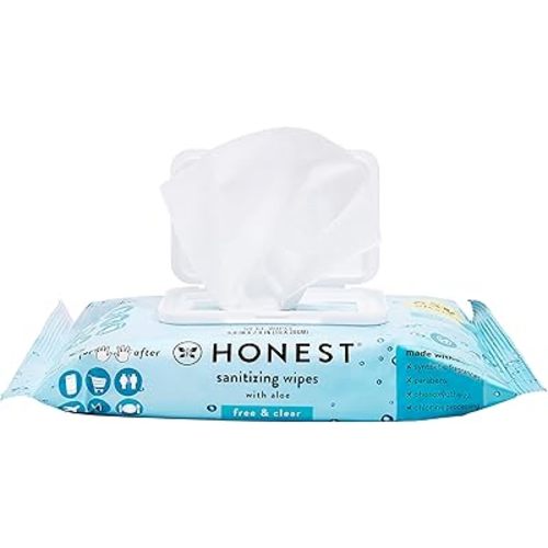 The Honest Company Fragrance Free Sanitizing Alcohol Wipes | Antibacterial + Safe for Hands | Kills 99% of Germs, Made With Aloe | 50 Count (1 Pack)