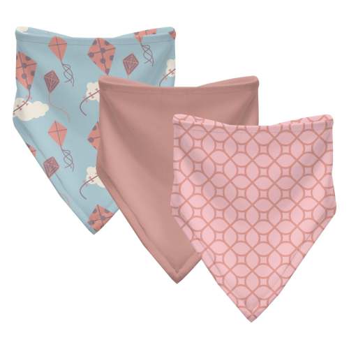 Print Bandana Bib Set of 3 in Spring Day Kites, Blush and Blush Spring Lattice
