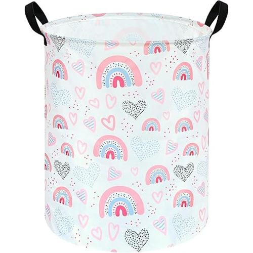 Kids Rainbow Hamper Laundry Basket Storage Bins Gift Organizer Clothes Toy Box Large Canvas Collapsible Chest for Home/Dorm/Kitchen/Pet/Office/Closet/Shelf/Room Decor