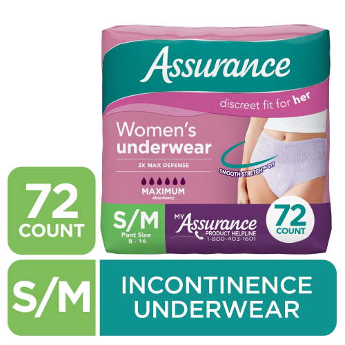 Assurance Women's Incontinence & Postpartum Underwear, S/M , Maximum Absorbency (72 Count) HSA/FSA Eligible