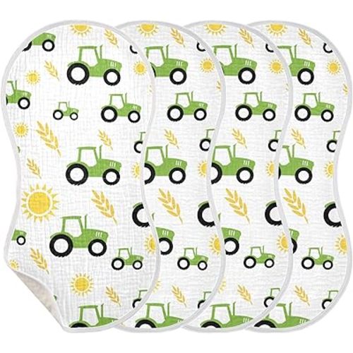 Tractor Farm Burp Cloths Baby Boys Girls Absorbent Soft Cotton Burping Cloths Rags 4 Pack