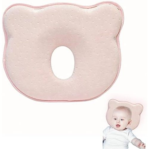 Memory Foam Baby Pillow, Portable Cartoon Bear Soft and Cozy Pillow, Breathable Bedding Set for Infants for Small Boys and Girls Prevent Flat Head (Pink)