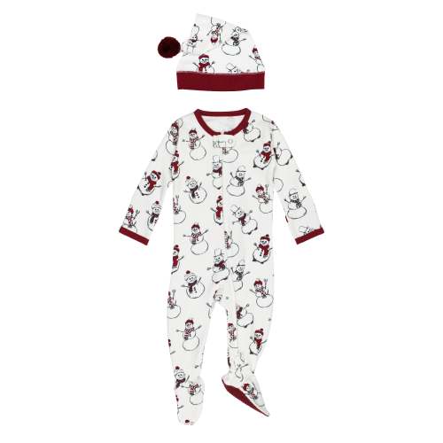 Organic Holiday 2-Way Zipper Footie & Cap Set in Snow Day