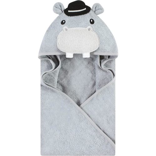 Hudson Baby Unisex Baby Cotton Animal Face Hooded Towel, Gray Hippo, One Size
