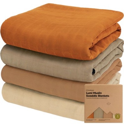 KeaBabies 4pk Muslin Swaddle Blankets for Baby Boys, Girls - Organic Baby Blankets, Swaddles for Newborns