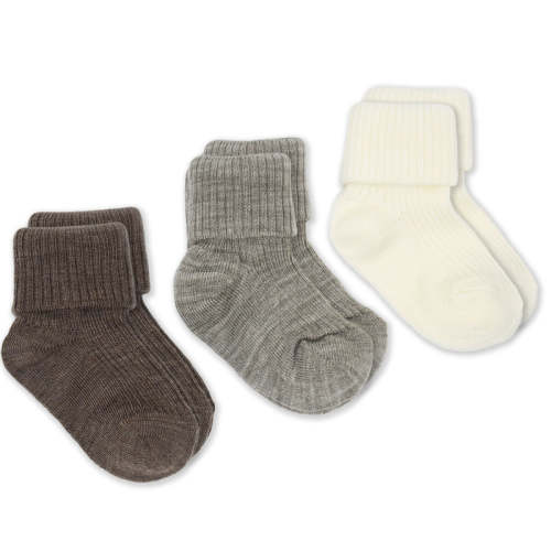 Wool Socks, Baby and Toddler, Brown-Gray & White 0-6 Months