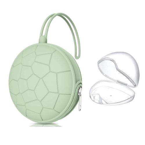 Smlpuame Pacifier Holder Case,Mothers Day Gifts for Mom BPA Free Portable Silicone Baby Pacifier Cover Pouch for Diaper Bag Stroller,Travel Outdoor Activities,Easy to Clean(Football & Mint)