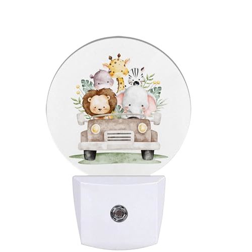 Cosharkly Safari Animals Night Light,Cute Lion Elephant and Giraffe Night Lights Plug into Wall for Kitchens Toilets Bedroom Decorative Half Round Nightlight Led Lamp 0.5W Sleep Friendly