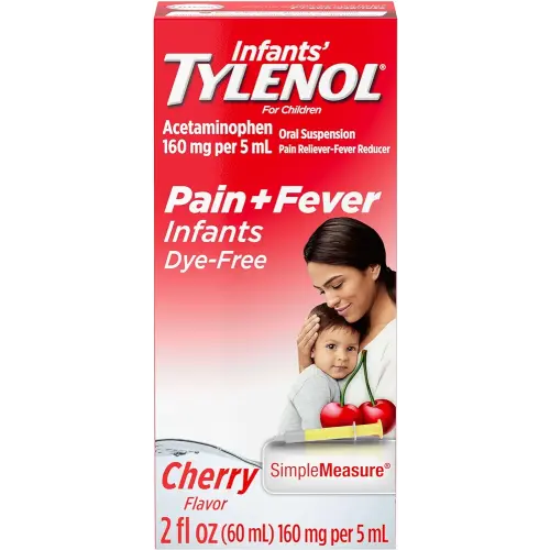 Tylenol Infants Oral Suspension with 160 mg Acetaminophen, Pain and Fever Relief for Sore Throat, Headache, and Toothache Liquid Medicine for Kids, Dye-Free, Cherry Flavor, 2 FL OZ