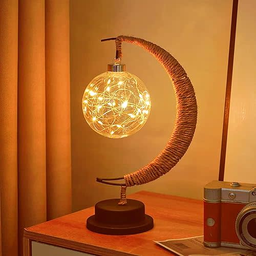 Iron Night Light, Magic Star Moon Light, LED Decorative Light for Parties, Weddings, bedrooms and Many Other Occasions, USB Port, 11 x 6 x 6 inches（Round Ball Warm）