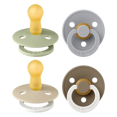 BIBS Color Pacifiers 4-Pack | BPA Free Soother Pacifier | Round Nipple | Natural Rubber Latex | Made in Europe | Size 0-6 Months | Vanilla Glow Mix