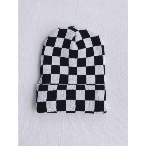 black + white checkered beanie