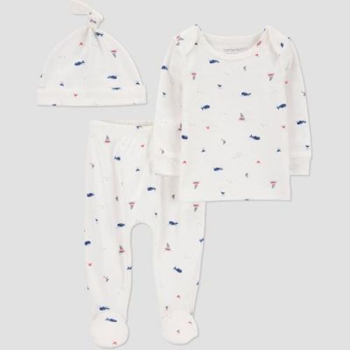 Carter's Just One You®️ Baby Boys' 3pc Long Sleeve Whale Top & Bottom Set - Ivory 3m