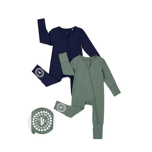 PATPAT Baby Footies Boys Girls - Bamboo Viscose - Zipper & Non-Slip Soles Romper Mitten - Footed & Footless Infant Clothes
