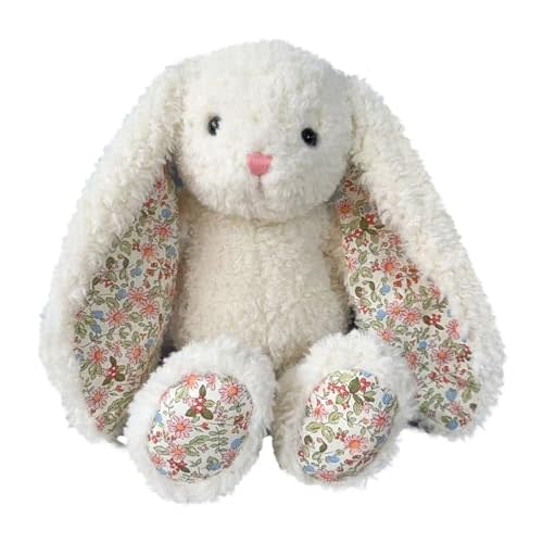 Floral Bunny Stuffed Animal Cream French Style Blossom Romantic Rabbit Plush Toy Easter Stuffers Birthday Gifts Girlfriend Kids Party Favors Home Aesthetic Bedroom Decoration 8.7 Inch 9.5 oz