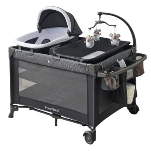 Pamo Babe Unisex Nursery Center Playard with Bassinet & Changing Table for Newborn,Grey