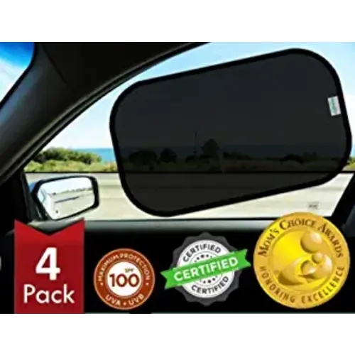 kinder Fluff Car Window Shade (4Pack)-The Only Certified Car Window Sun Shade for Baby Proven to Block 99.95% UVR - Mom's Choice Gold Award - Car Seat Sun Protection - Standard - 20x12in (51x31cm) - 2 Semi-Transparent + 2 Transparent