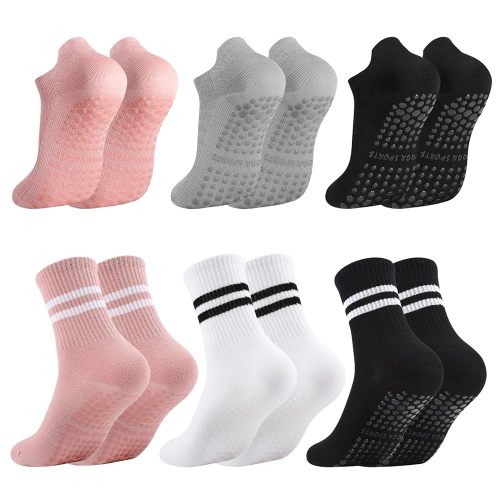 Jspupifip 6 Pairs Grips Pilates Socks for Women Non Slip Yoga Socks with Grips Ankle Grippy Socks for Barre Ballet Athletic Barefoot Hospital