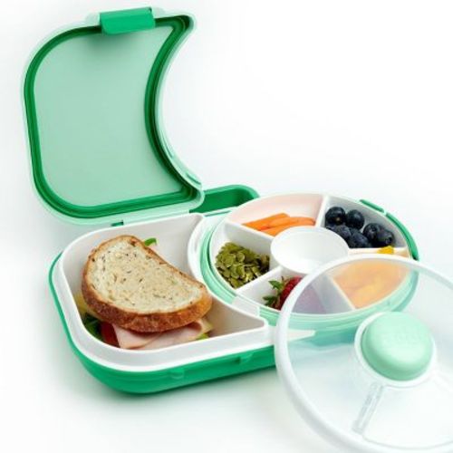 GoBe Kids' 2-in-1 Bento Style Lunchbox with Small Snack Spinner Flip - Sage Green: Stainless Steel, BPA-Free