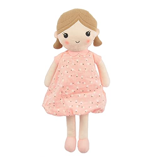 Linzy Toys, Soft Plush Light Pink Blue Emily Rag Doll for Girl, 15" My First Rag Doll, Muecas de Trapo para Nia, Embroidered Face, Safe for All Ages (89835)