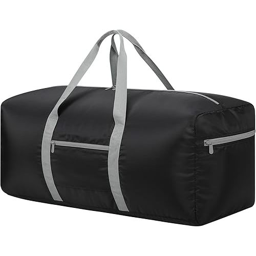 Foldable Duffle Bag for Travel - 30 inch / 75L Large Spare Travel Duffel Bag Lightweight with Trolley Sleeve - Black