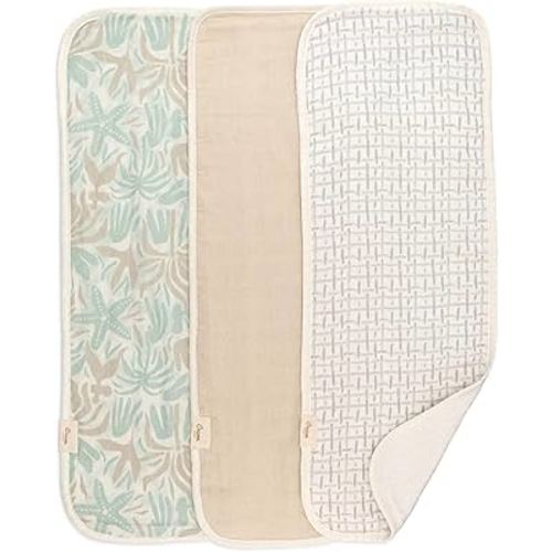 Crane Baby Muslin Baby Burp Cloths, Lightweight Absorbent Burp Cloth, Beach Life Starfish, Set of 3, 7” x 20”, Newborn Baby Essentials, Burp Cloths Baby Boy, Burp Cloths Baby Girl, Newborn Essentials