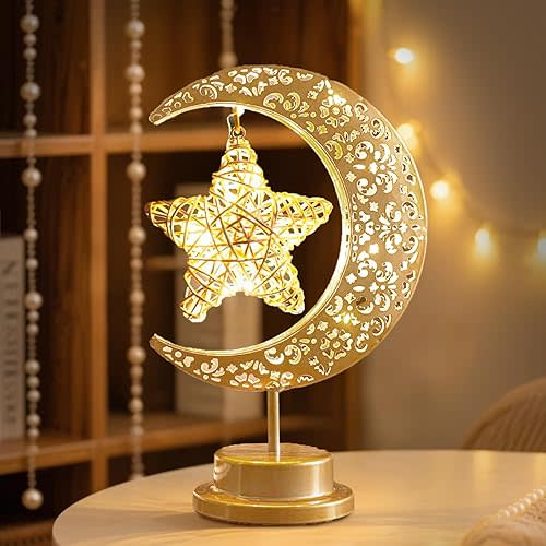 Christmas Star Moon Lamp, USB & Battery Operated Star Shape Night Light, LED Decorative Lamp for Christmas, Ramadan & Eid, Warm Glow Table Decor for Holiday, Bedroom & Gift Giving