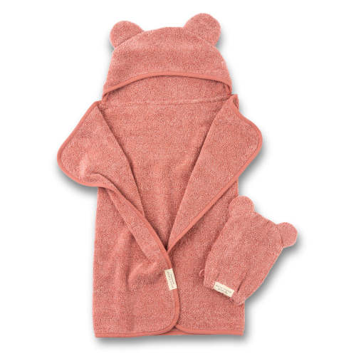 Hooded Towel + Wash Mitt Set, Watermelon