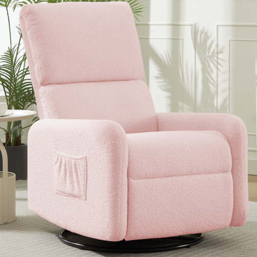 Korser 360 Swivel Glider Chair for Small Spaces, Sherpa with Side Pocket Rocking Chair for Living Room,Pink