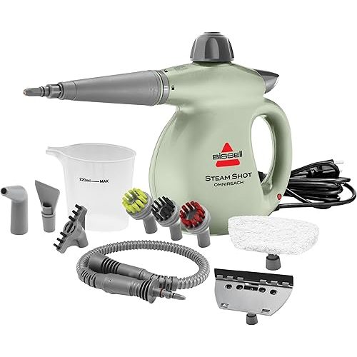 BISSELL® Steam Shot™ OmniReach handheld portable steam cleaner for tile, grout, windows, bathrooms, kitchens, fabric steaming tool, includes 10 tools