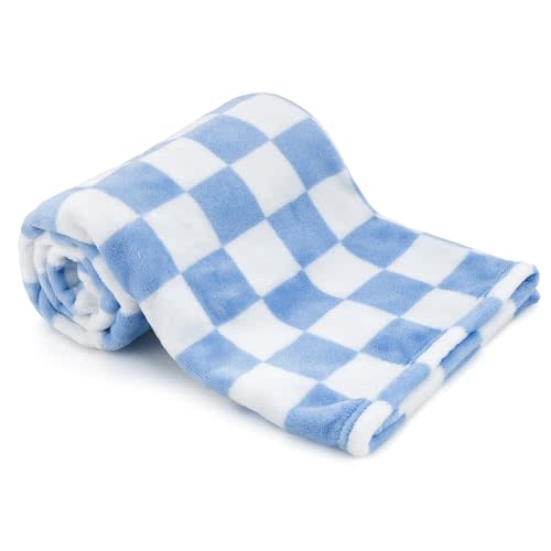 GreatBba Plush Checkered Baby Blanket for Boys Girls Nursery, 30"*40" Warm Short Fleece Blanket Neutral for Infant Newborn, Small Fuzzy for Sleeping, Chenille Baby for Stroller (Blue&White)