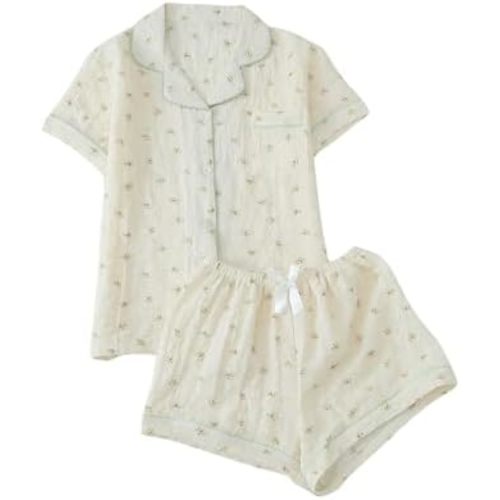 Verdusa Women's 2 Piece Pajama Set Lightweight Summer Pajamas Cute Pjs Sets Sleepwear Button Up Lounge Sets