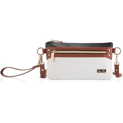 Itzy Ritzy Boss Pouch Wristlet, Crossbody Clutch & Belt Bag - Clutch Purse for Women - Includes Crossbody Strap & Wristlet Strap - Features 6 Card Slots & 2 Zippered Pockets (Coffee & Cream)