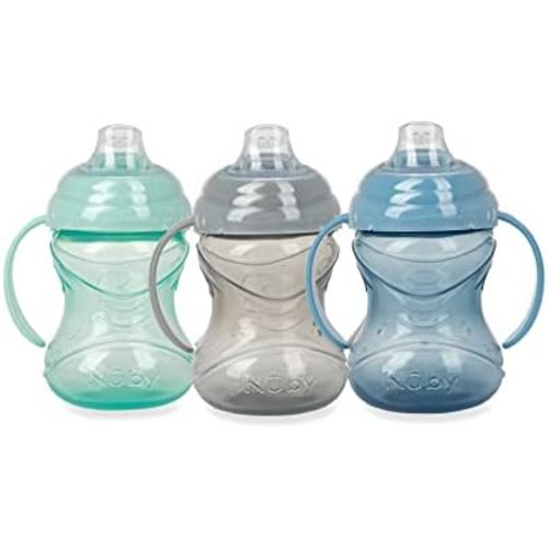 Nuby No-Spill Grip N' Sip Sippy Cup with Clik It Lock, 3 Pack, 10 oz, 4M+